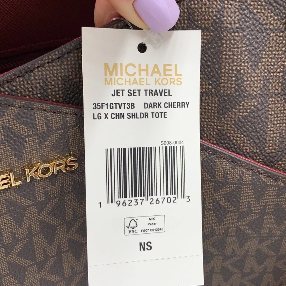 MICHAEL KORS LARGE X CHAIN LOGO SHOULDER BAG DARK CHERRY COLOR